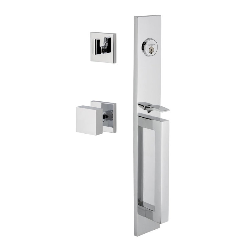 Viaggio Quadrato One-Piece Handleset With D Grip And Quadrato Rosette With Quadrato Knob, 2.375", Bright Chrome