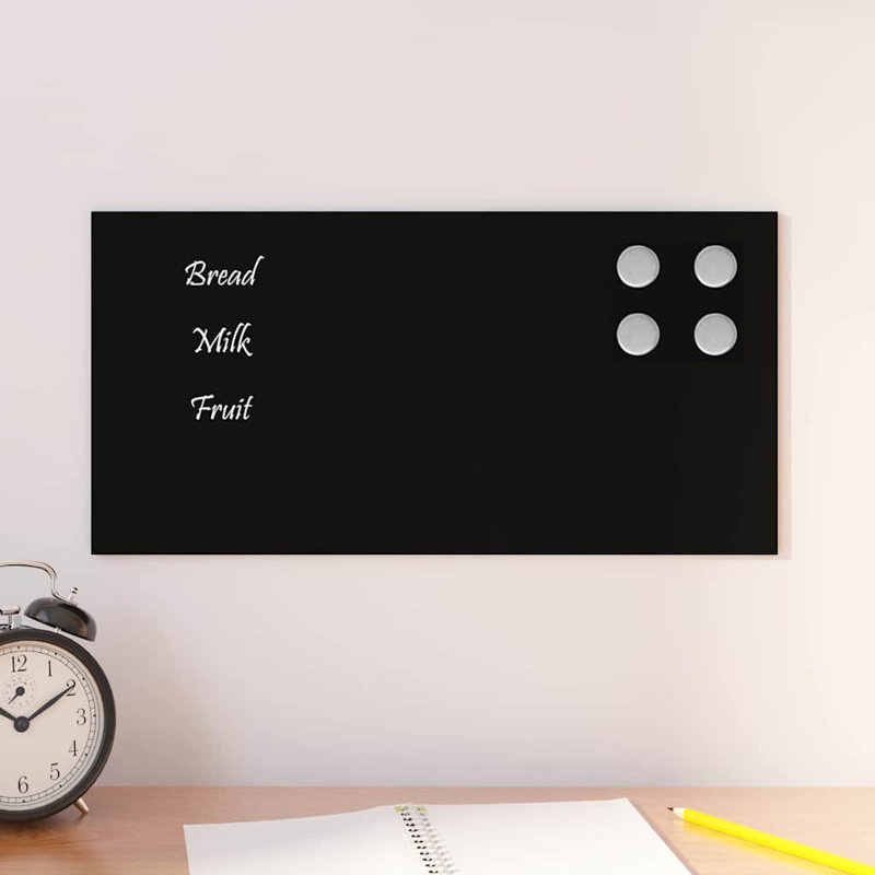 Wall-Mounted Magnetic Board Tempered Glass, Black, 20cm H x 40cm W