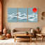 Ensemble de 3 impressions sur toile Nautical & Beach Ocean Waves Under Red Sun-631885121