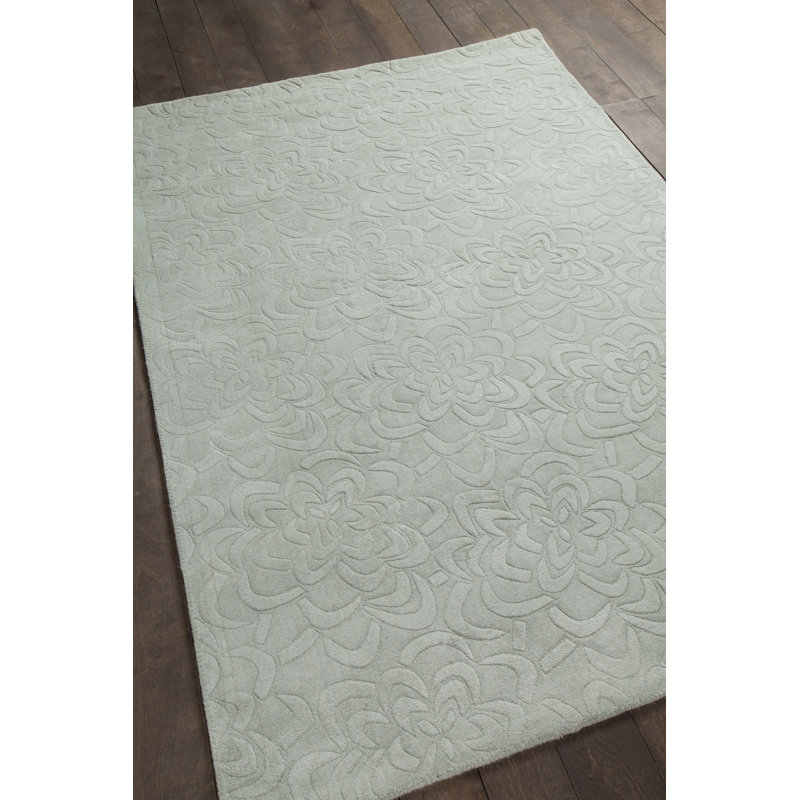 Kevinson Hand Tufted Wool Muted Blue Gray Loop Pile Cut High Low Floral Transitional Area Rug, Rectangle  9' x 13'