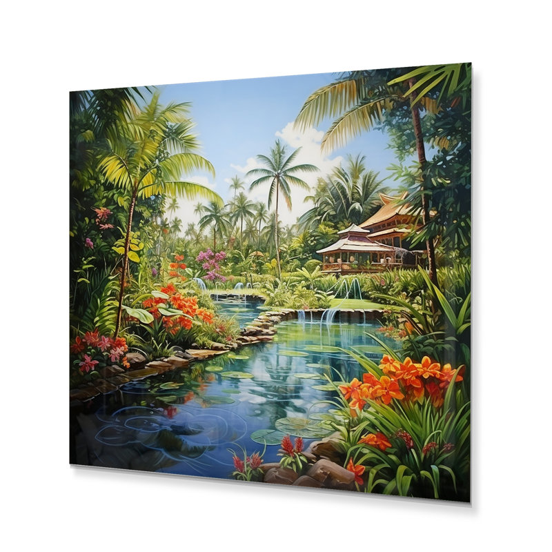 Bali Bliss Landscape II - Art mural asiatique en métal, H 16 po x l 16 po x P 1 po