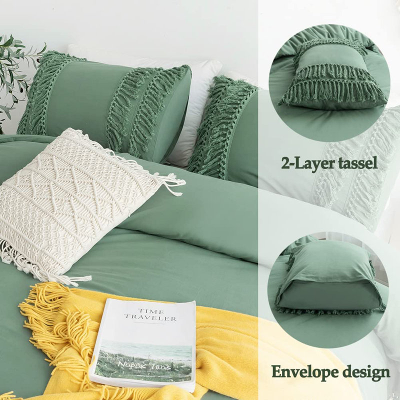 Ensemble de courtepointe 100% coton 3 pièces , Courtepointe pour très grand lit et 2 taies d'ore, Vert clair