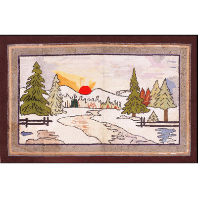 Antique Pictorial American Folk Art Hooked Rug