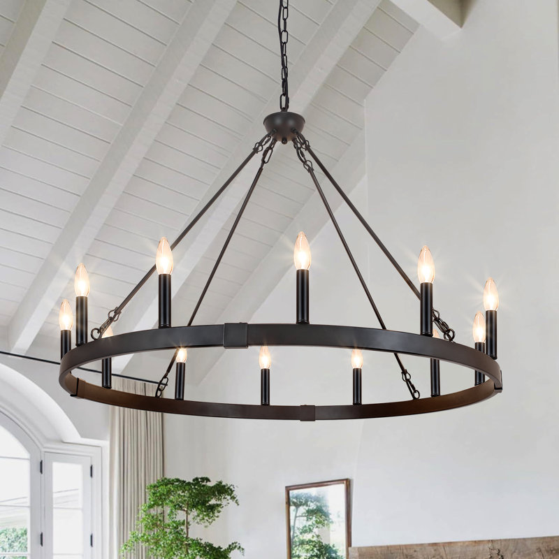 Jashlyn 12 - Light Dimmable Wagon Wheel Chandelier, Black