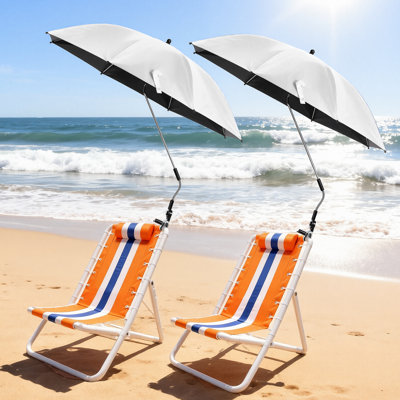 Ensemble de 2 parasols de plage avec pince, argent, parapluies réglables à 360 ° pour chaise, Upf50 + parasol pour chaise de plage, chaise de patio, fauteuil roulant, chaise de camping, voiturettes de golf (chaise non incluse)