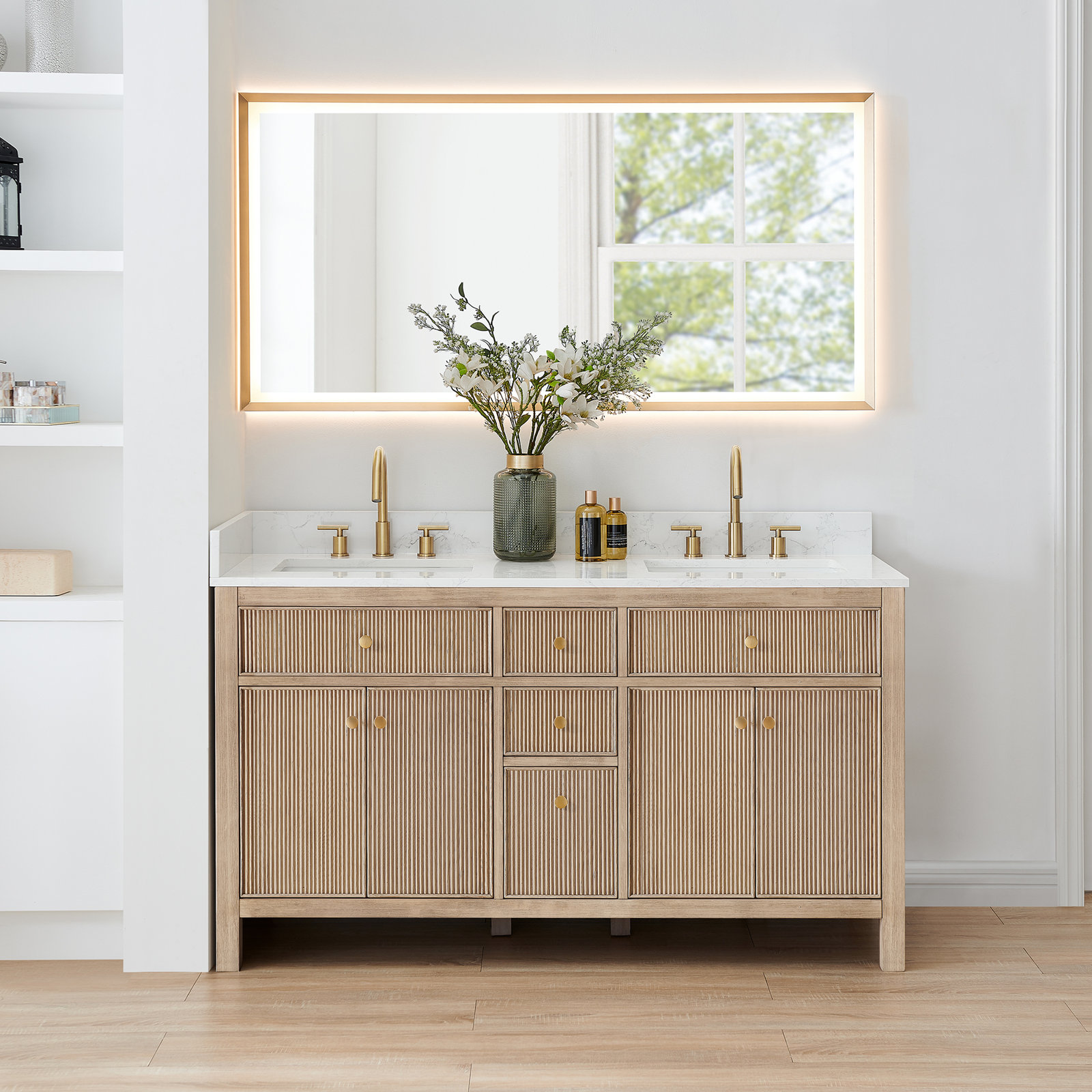 Lala 60" Double Bathroom Vanity, Nature Oak