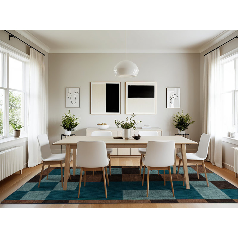 Machine Washable Checkered Blue Area Rug