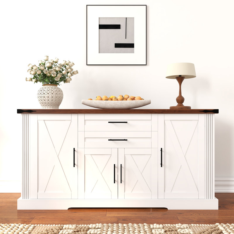 Buffet de rangement 63 "avec 2 tiroirs et porte, Blanc