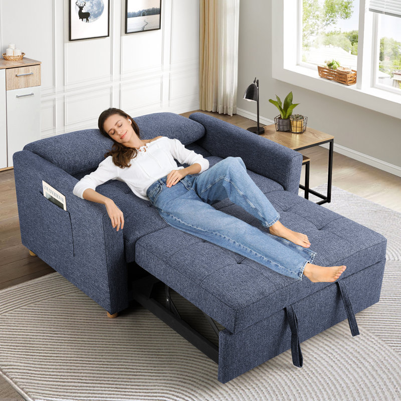 Ross 48.5" Convertible Sofa Bed 3-in-1 Upholstered Reclining Sleeper Sofa Couch Bed with Cushions for Small Spaces, Navy