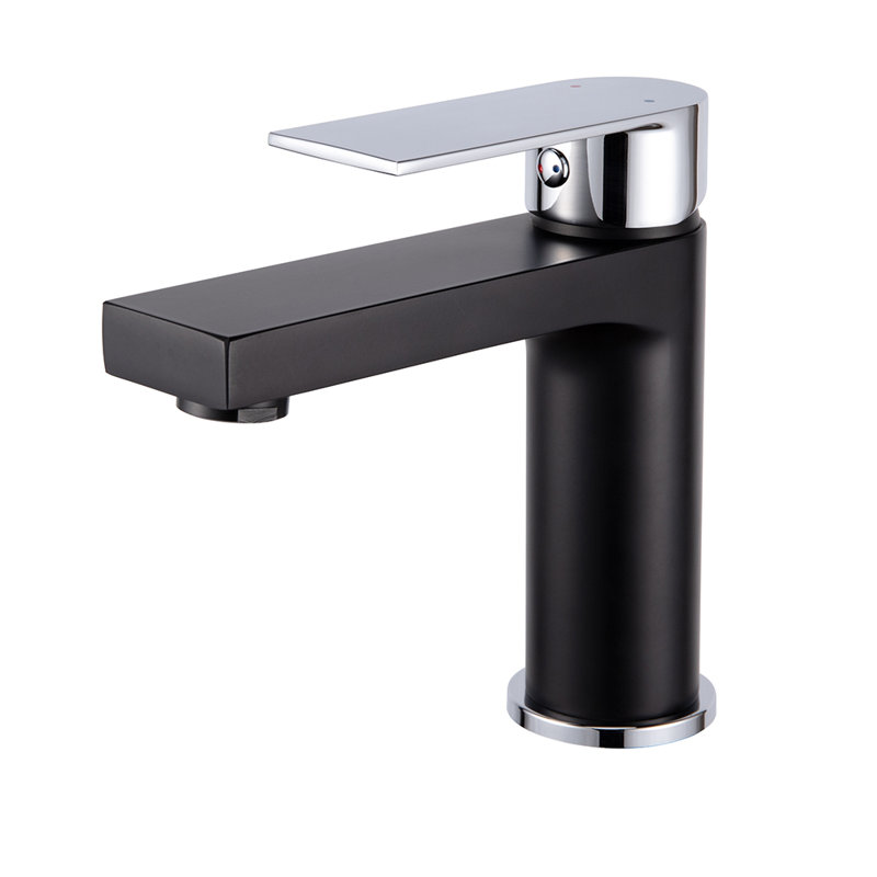 Robinet de lavabo à poignée simple à finition chromée, Noir / chrome