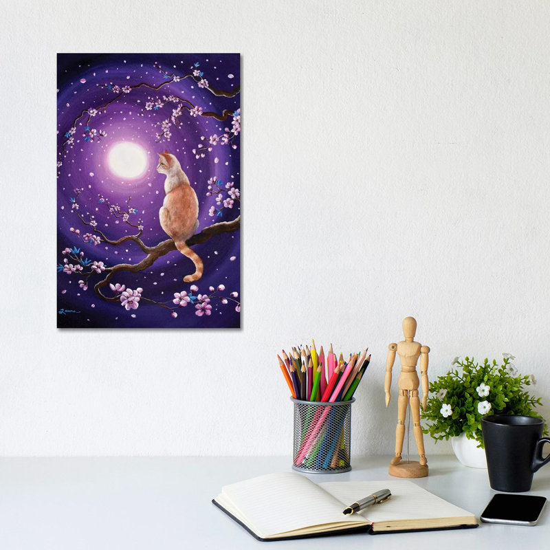 Flame Point Siamese Cat In Dancing Cherry Blossoms by Laura Iverson - Wrapped Canvas Print, 20.32 cm H x 30.48 cm W