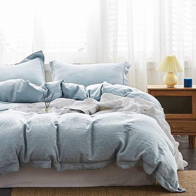 100% Linen Duvet Cover Set, Dusty Blue, Full Duvet Cover + 2 Shams