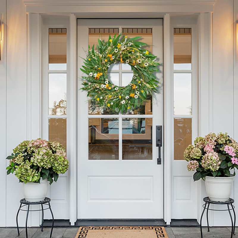 Spring Green and Yellow Daisy Floral Wreath for Front Door