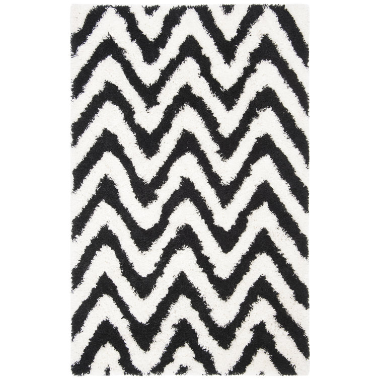 Delane Handmade Shag Black/White Area Rug