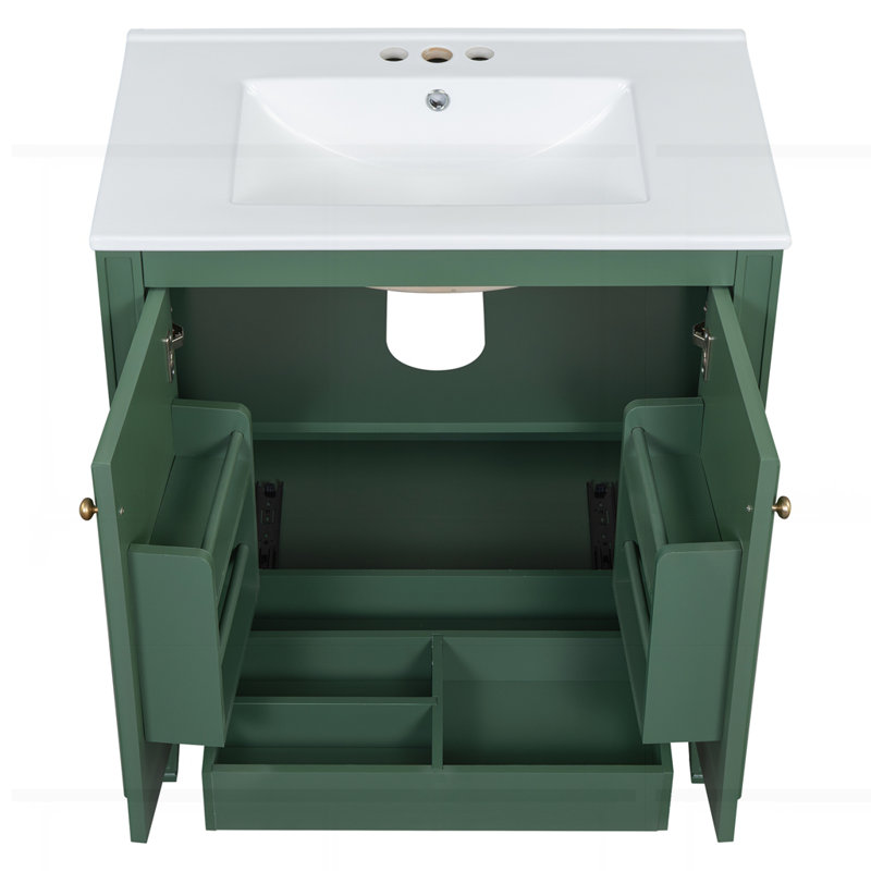 Meuble-lavabo 30 po avec lavabo et deux portes avec tablette, Vert