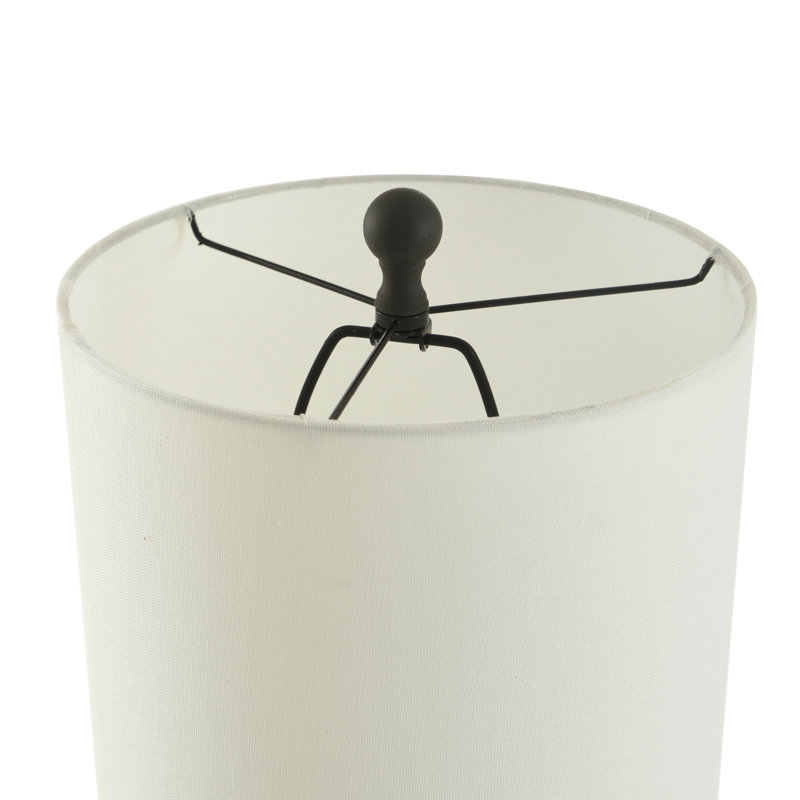 Aged Bronze Geometric Nightstand Lamp with White Barrel Shade