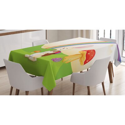 Ambesonne Mushroom Tablecloth, Bunny With Easter Egg Under Rainbow Happy Rabbit In Nature Kids Theme Fun Design, Rectangular Table Cover For Dining Ro -  East Urban Home, 9A86D20F4BC04D49B6A6FDAAC204068F
