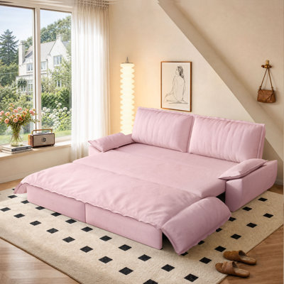 73.2" Convertible Sleeper Sofa 3 In 1 Velvet Queen Size Pull Out Couch Bed With Pillows