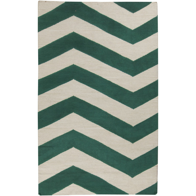 Tapis vert / beige en laine tissé à la main Asencio, Rectangle 2 pi x 3 pi