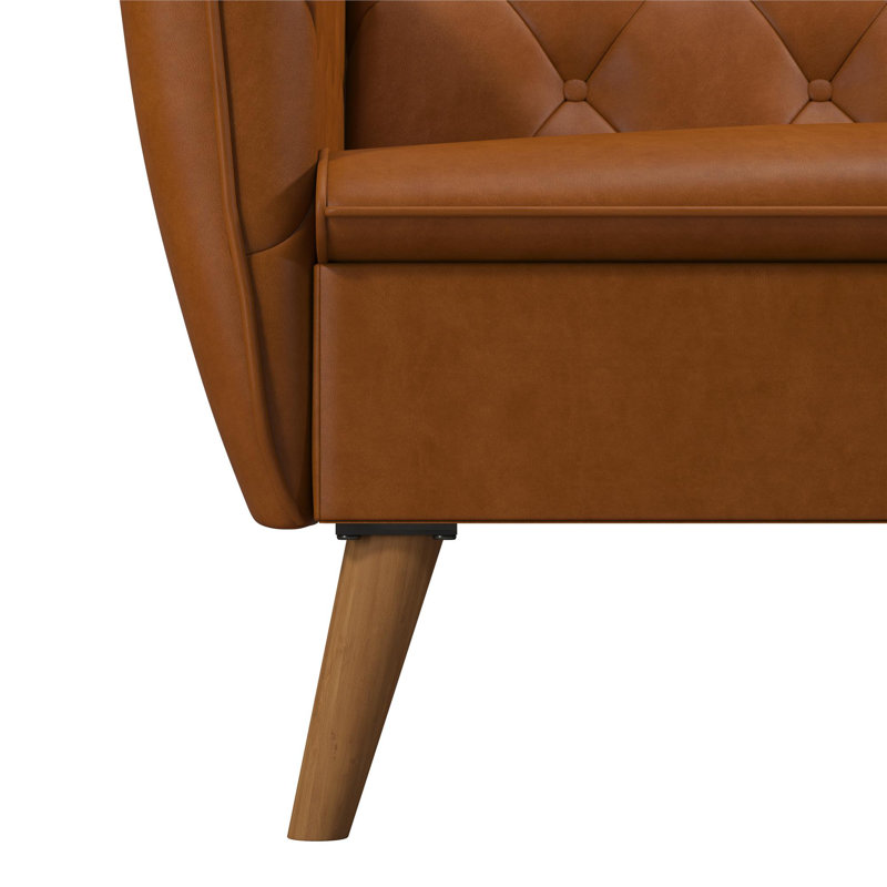 Camel Faux Leather Tufted Split Back Sleeper Sofa