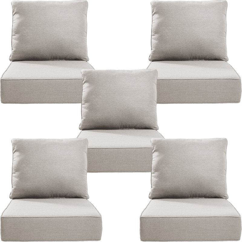 Ensemble de coussin de siège et de dossier en polyester résistant aux intempéries Deb, 5, L 24 po x P 24 po, Beige