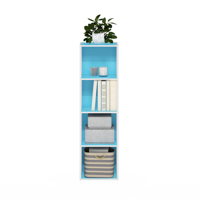 Chakib 4-Tier Open Shelf Bookcase, Light Blue/White
