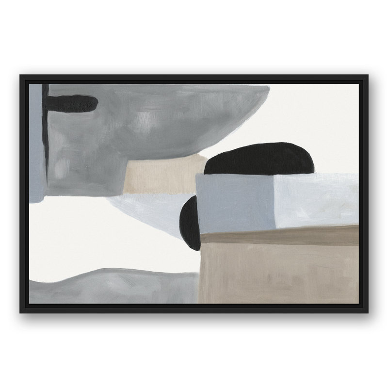Gris et bleus abstrait - peinture, Toile à cadre flottant noir, H 21,75 po x l 31,75 po x P 1,75 po