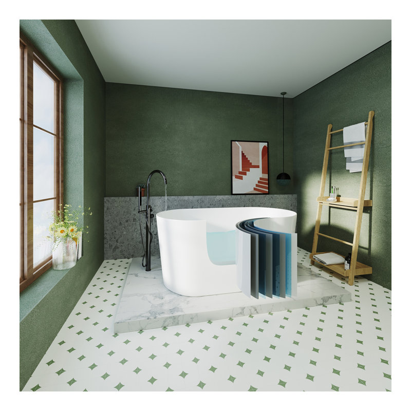 Baignoire autoportante en acrylique - Baignoires de trempage en acrylique, baignoire blanche, baignoire autoportante de forme ovale blanche avec trop-plein chromé et bonde escamotable certifiée CUPC