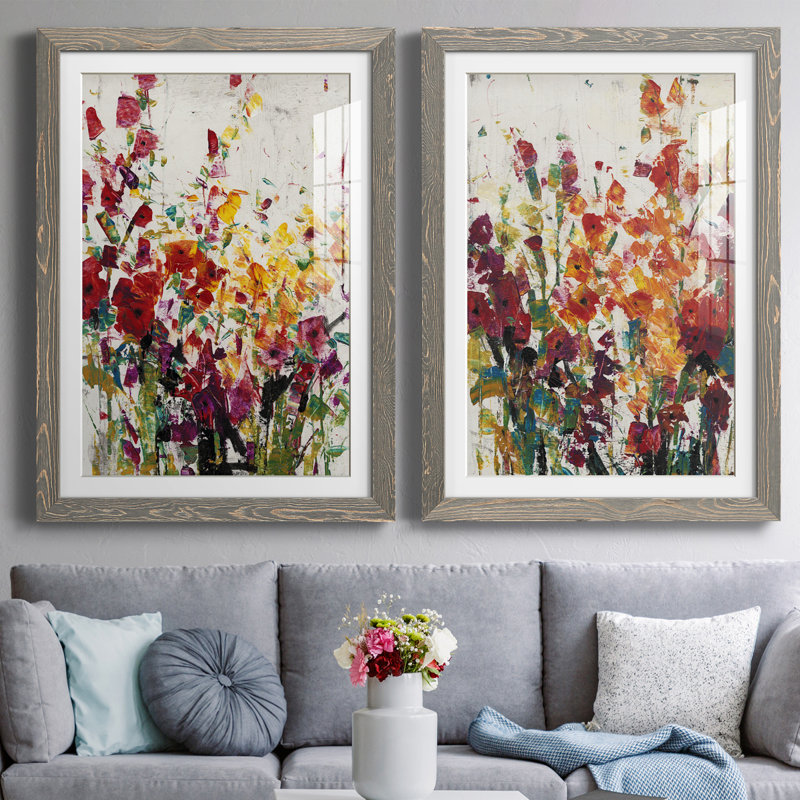 Fleurs sauvages en fleurs I encadré mat - prêt à accrocher, Encadré gris, H 37,5 po x l 55 po x P 1,5 po