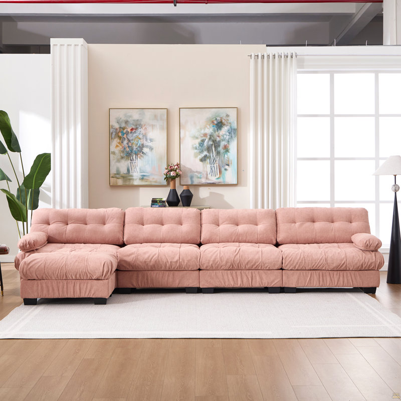 Canapé modulaire modulaire Cloud, canapé modulaire en forme de L pour le salon, canapé modulaire à assise profonde avec accoudoirs ronds 6 coussins, canapé moderne en flanelle 4 places pour la chambre