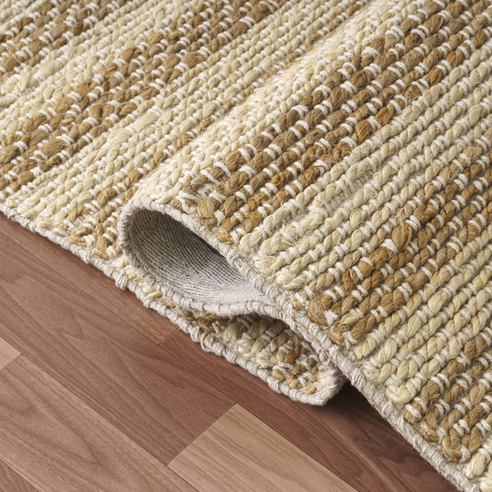 Coastal Striped Tan/Cream Jute/Cotton Hand-Woven Indoor Area Rug, Rectangle 2' x 3'