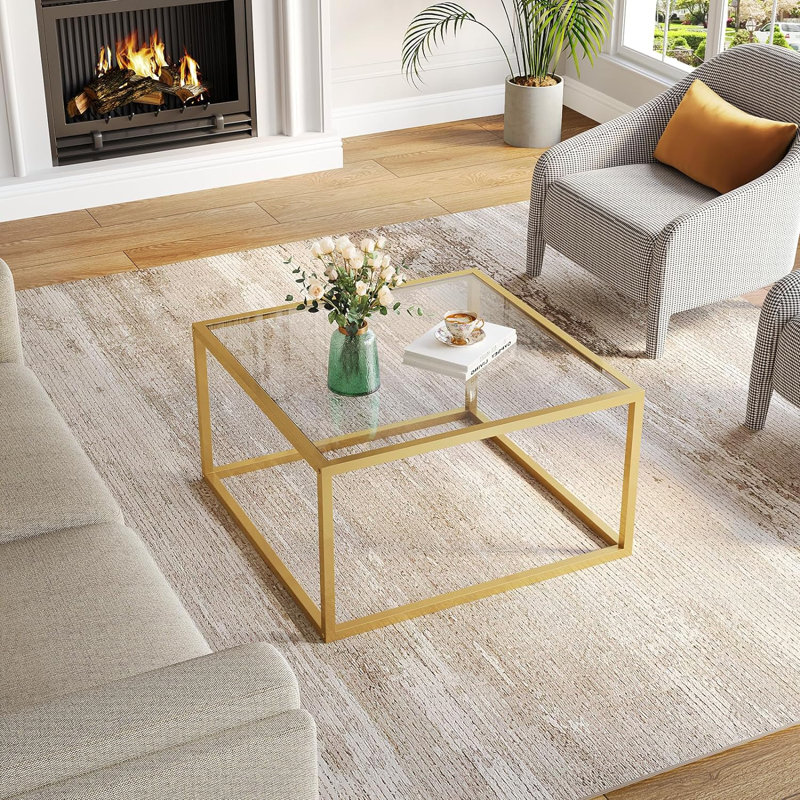 Coffee Table Small Modern Coffee Tables for Living Room, Clear Top/Gold Base