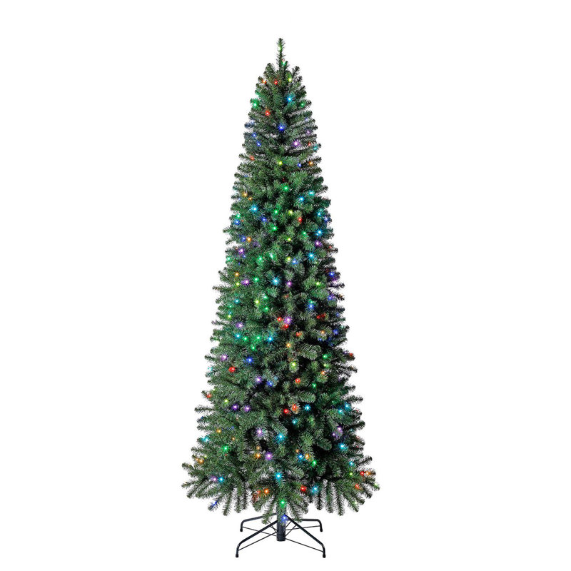 Home Heritage 9' Color Blast Pencil Pine Prelit Christmas Tree, 250 LED Lights