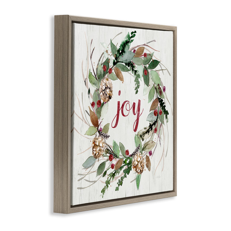 Joy, couronne saisonnière, estampe numérique par Stella Chang, Cadre flottant orme Montalcino, H 25 po x l 25 po