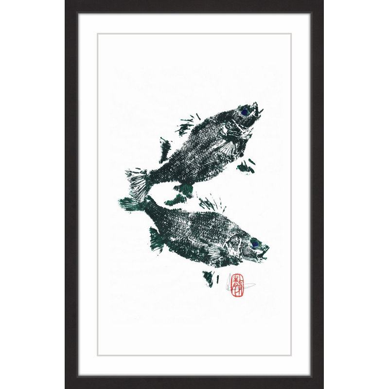 Green Fish Reflection Framed Canvas Print, 12" x 18"