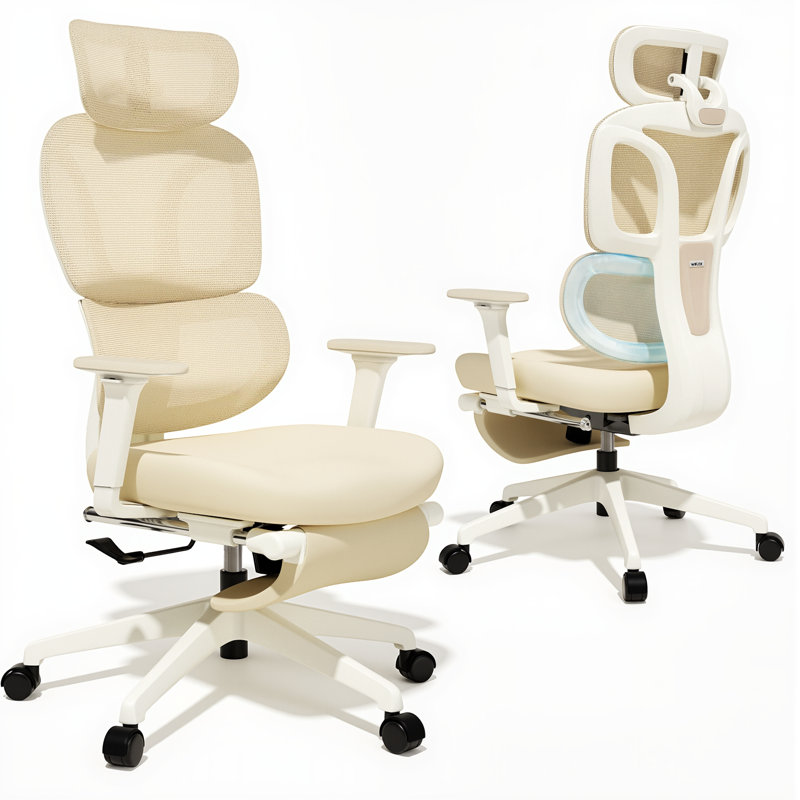 Ergonomic Mesh Task Chair, High Back Office Chair with 3-Level Recline Lock, Task Chair with Adjustable Headrest & Armrest & Backrest, Lumbar Support, and Retractable Footstool