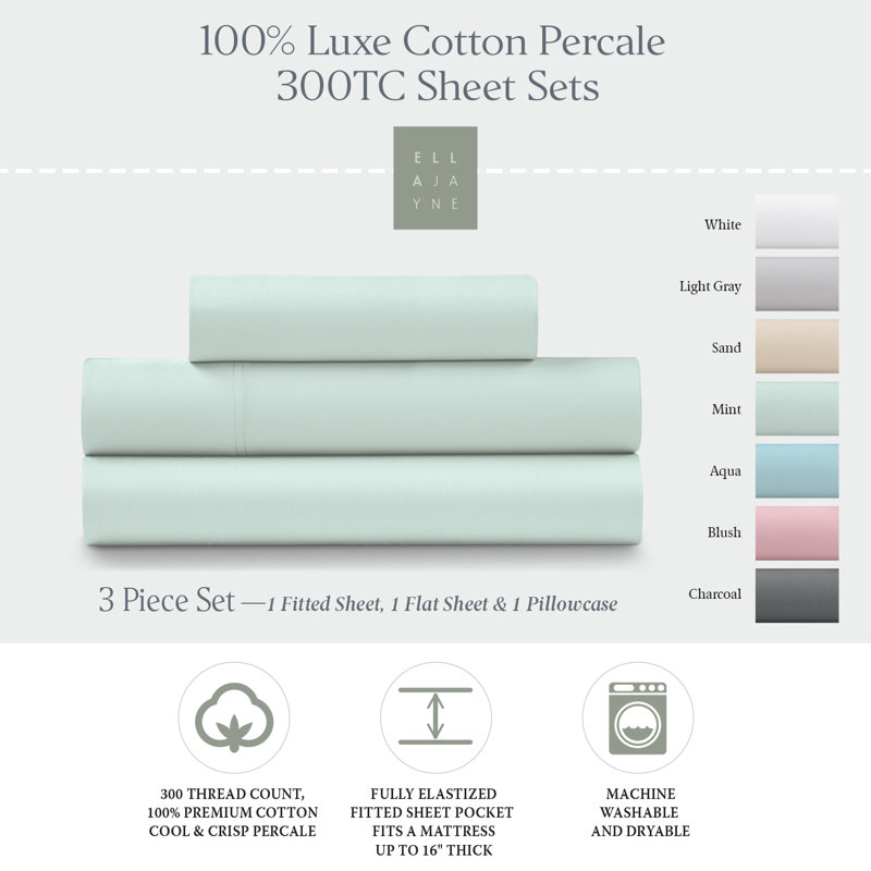 Mint King Cotton Percale Deep Pocket Sheet Set