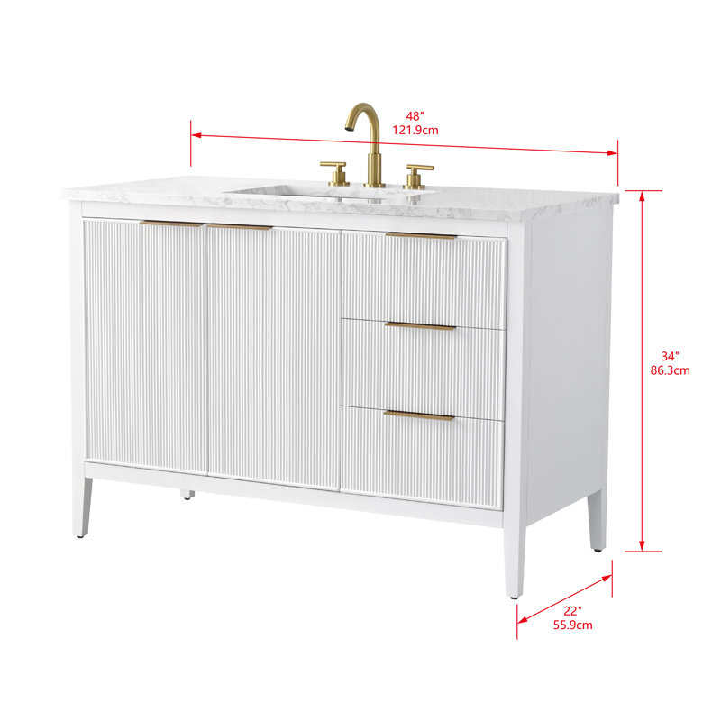 Emma 48" W Single Vanity, White/Brushed Bronze