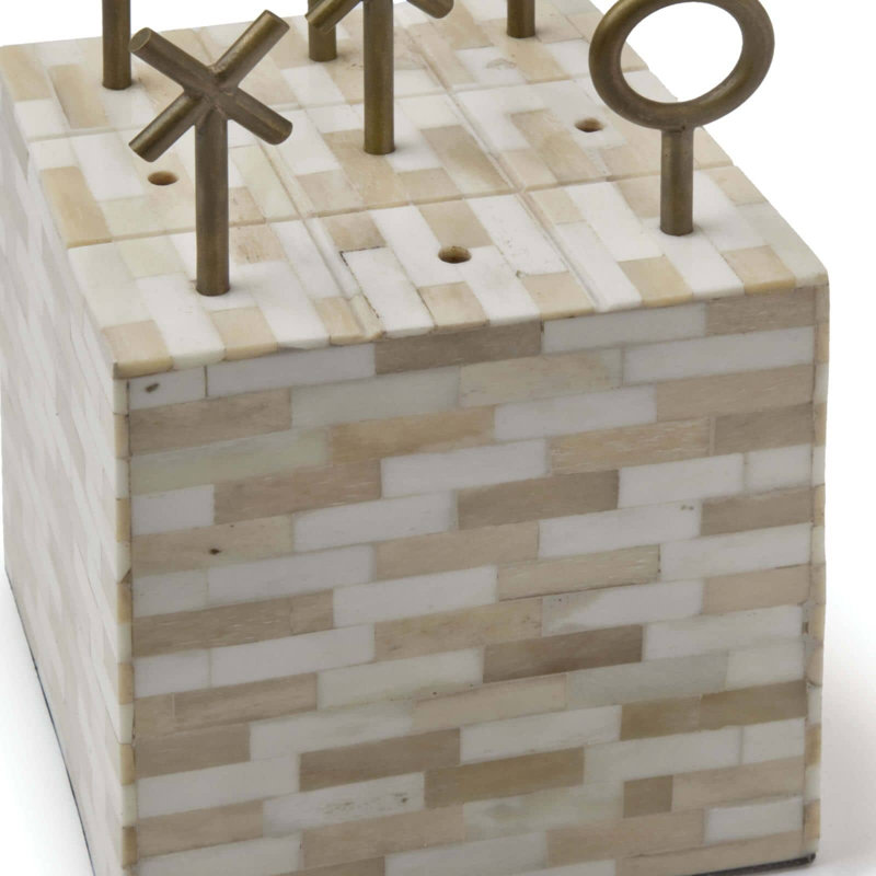 Multi-Tone Bone and Brass Tic Tac Toe Block