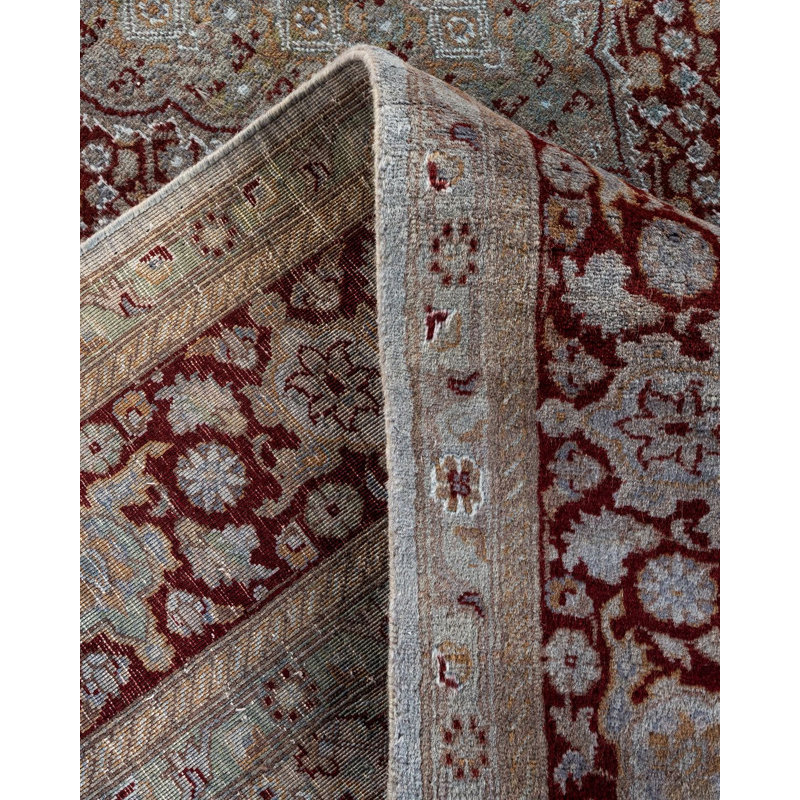 Tapis gris noué à la main de conception unique Chimel