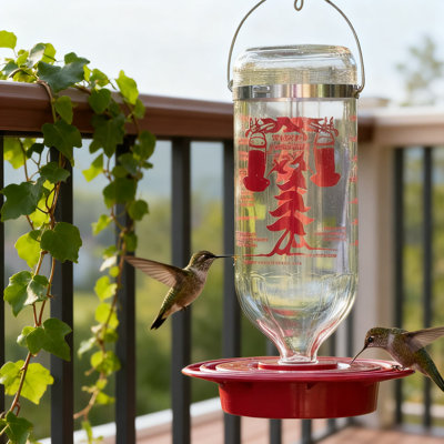Mangeoire à colibris 32 oz avec 8 ports de nectar, fabrication en polycarbonate durable, base rouge pour attirer les colibris