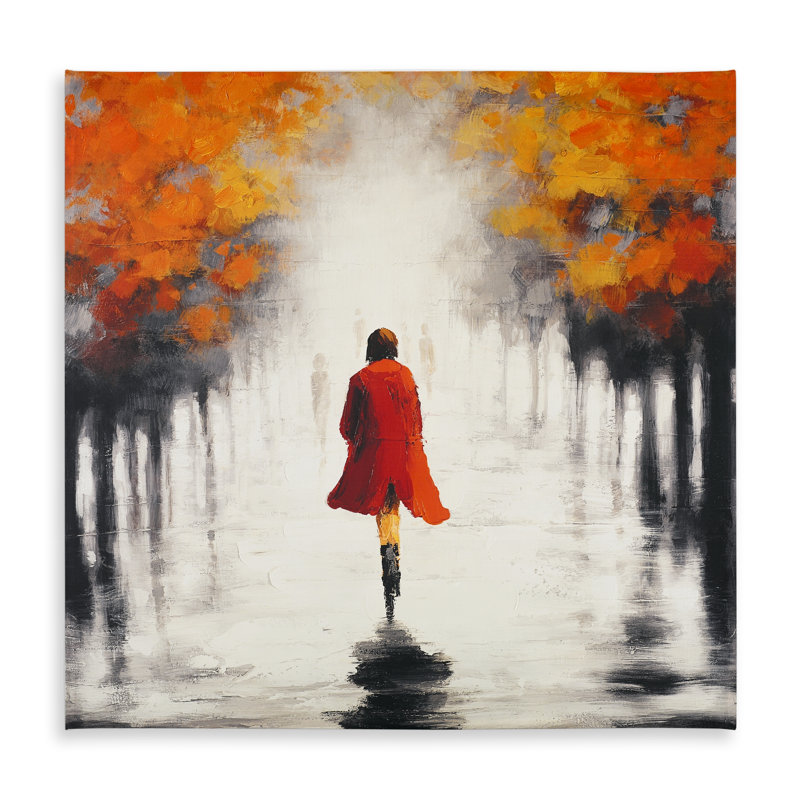 Woman with a Red Coat by Fall - Orange Tablecloth for Decor