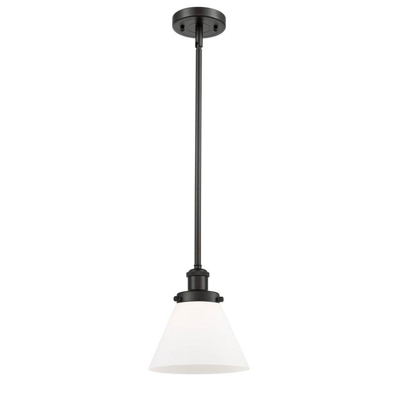 Mini-luminaire suspendu à tige 1 lumière 8 po Ballston Urban Cone, Bronze huilé, Ampoule non incluse, Blanc mat