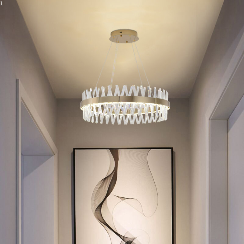 Modern 1 Light LED Crystal Oval Chandelier, 10" H x 32" W x 32" D, Gold