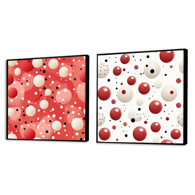 Playful Polka Dots V - Formes abstraites, ensemble de 2 carrés, H 36 po x l 73 po, Cadre flottant noir
