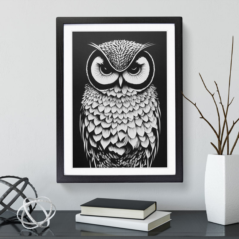 Owl Monochrome No.5 - Framed Print, Black, 46cm H x 34cm W x 2cm D
