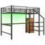 Lit mezzanine double en métal avec bureau, escalier de rangement, petite armoire et lumière DEL-677766501