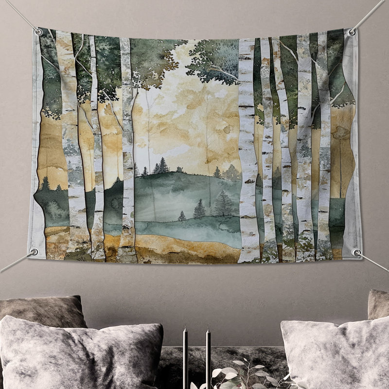 Birch Tree Forest Landscape Wall Tapestry - Forest Wall Decor, 104in H x88 with 4 Grommets