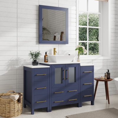 Megara 48'' Single Bathroom Vanity with Engineered Marble Top with Mirror