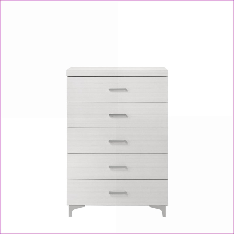 Commode 5 tiroirs, blanc avec pieds en métal - H 48 po x l 32 po x P 16 po Classic | Blanc | Bois + métal
